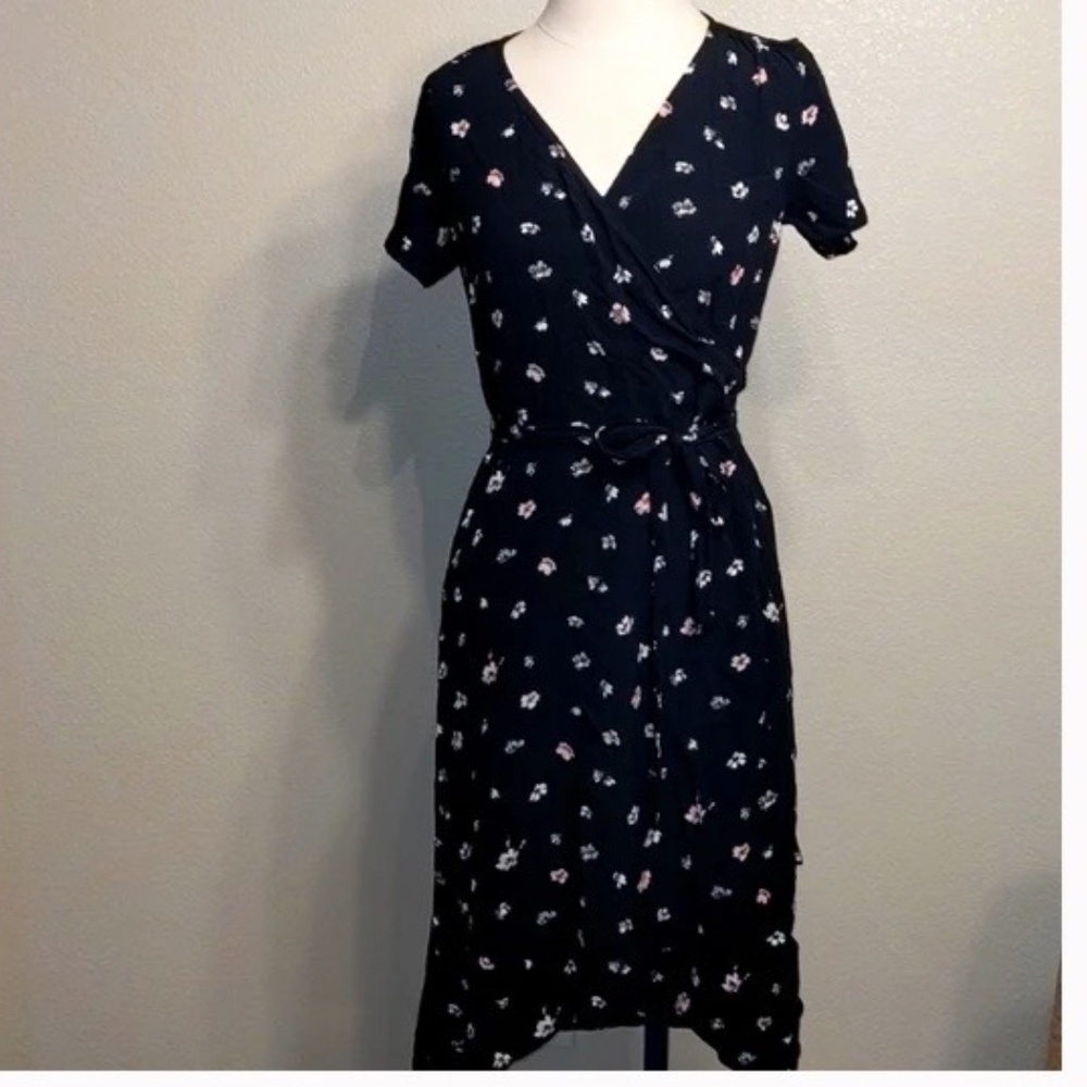 Gap - Black Floral Midi Wrap Dress - Size L